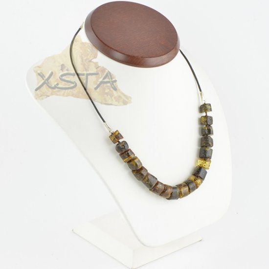 Amber green necklace polished tablet on leather